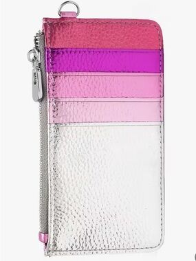 CEZIRA Metallic Pink Silver Ombré Card Wallet Wristlet Lanyard Zip NWT
